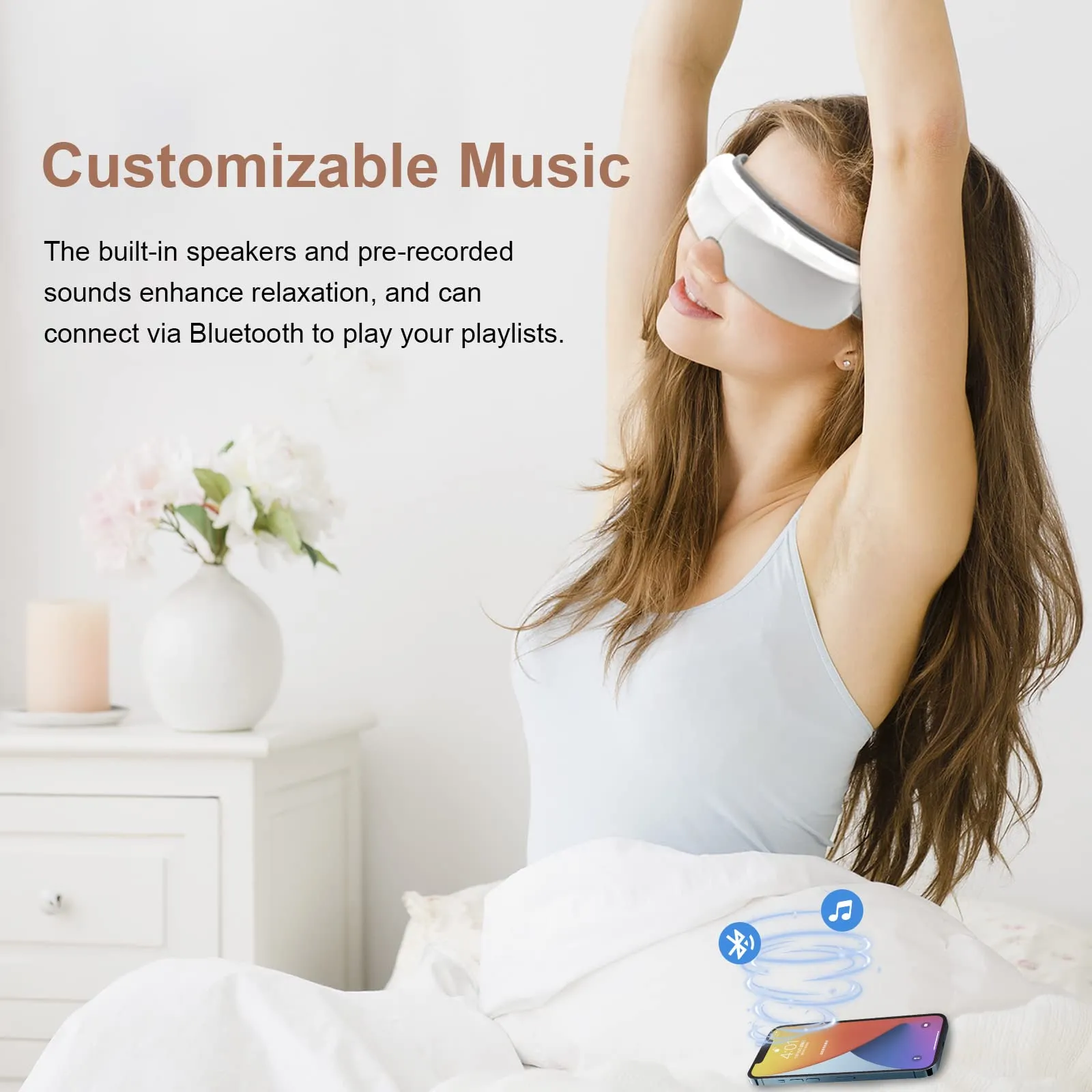 ?????????????? ?????? ???????????????? - Eye Massager with Heat & Bluetooth Music, Electric Vibration Eye Mask for Headache Stress Relief Eye Relax Travel Office Home Car