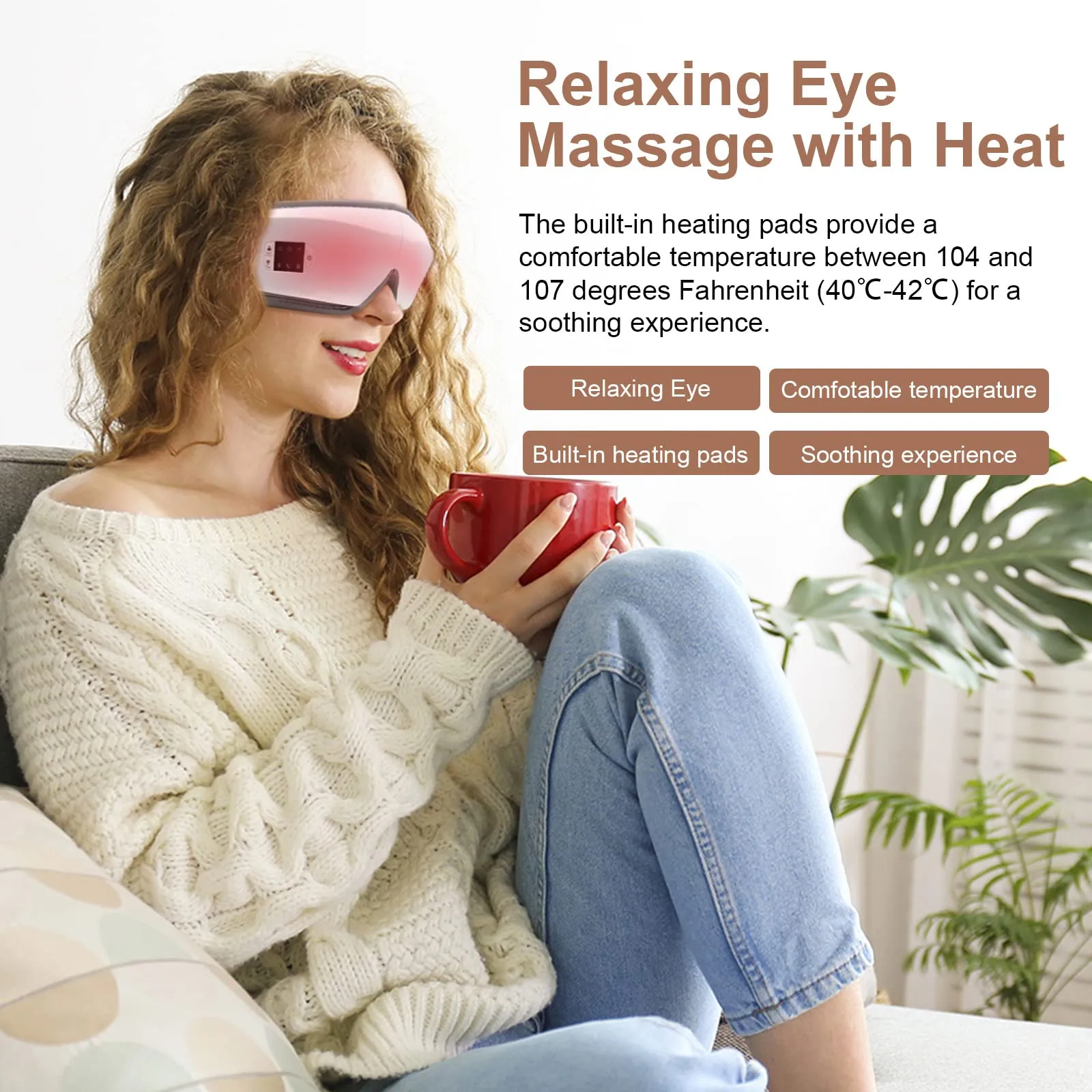 ?????????????? ?????? ???????????????? - Eye Massager with Heat & Bluetooth Music, Electric Vibration Eye Mask for Headache Stress Relief Eye Relax Travel Office Home Car