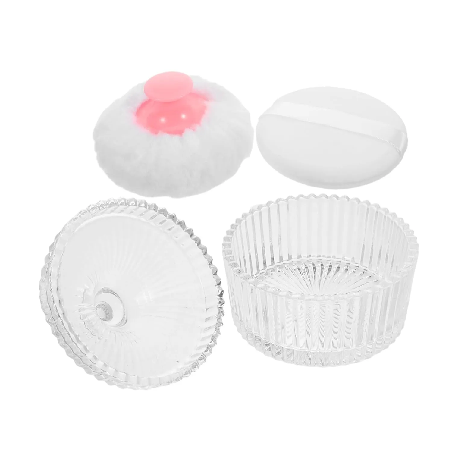 1 Set Powder Puff with Glass Storage Box Soft and Skin Friendly Makeup Applicator for Loose Powder and Liquid Foundation Dual Use for Women Reusable and Washable for Travel and