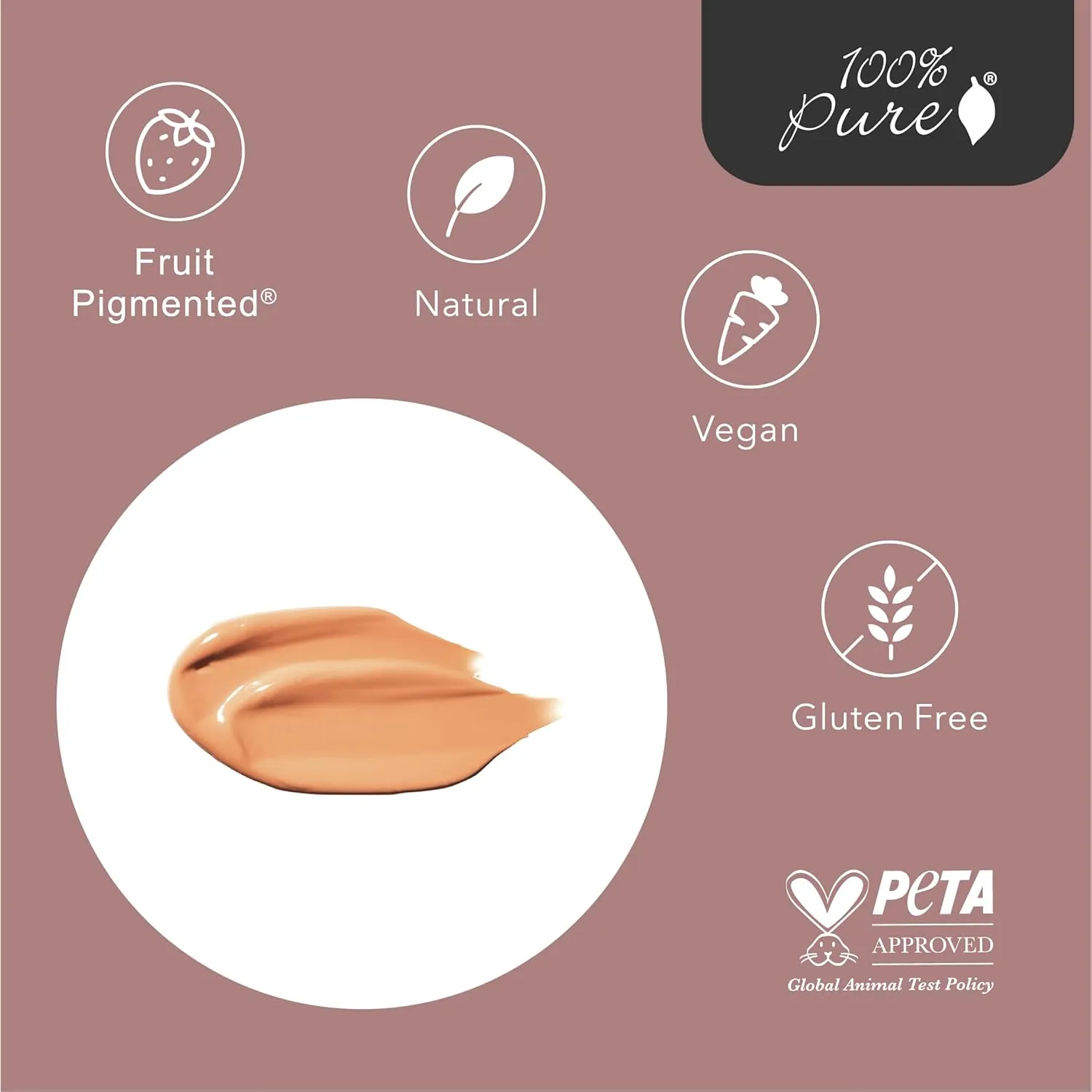 100% PURE Healthy Foundation Full Face Coverage Makeup, Liquid Matte Finish with Anti-Aging Benefits - Vegan Gorgeous Fruit Pigmented Peach Bisque Color (Medium with Olive Undertone) - 1 Fl Oz