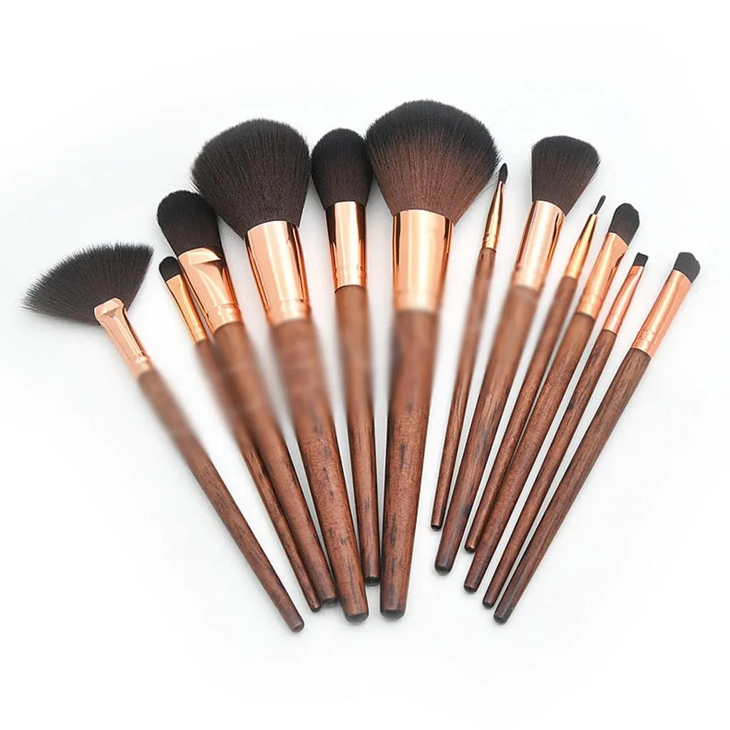 12 Piece Wooden Handle Makeup Brush Set, Loose Powder, Eye Brush, Makeup and Beauty