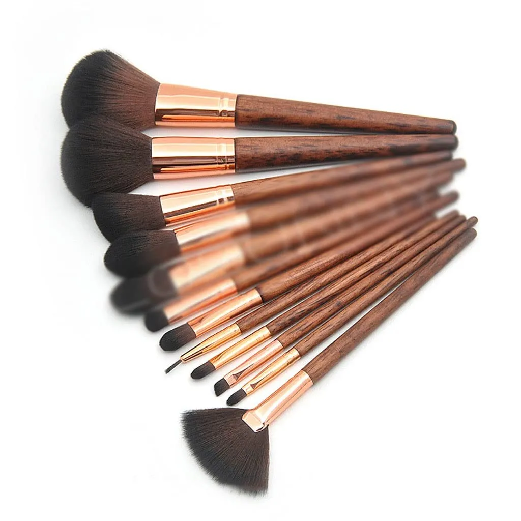 12 Piece Wooden Handle Makeup Brush Set, Loose Powder, Eye Brush, Makeup and Beauty