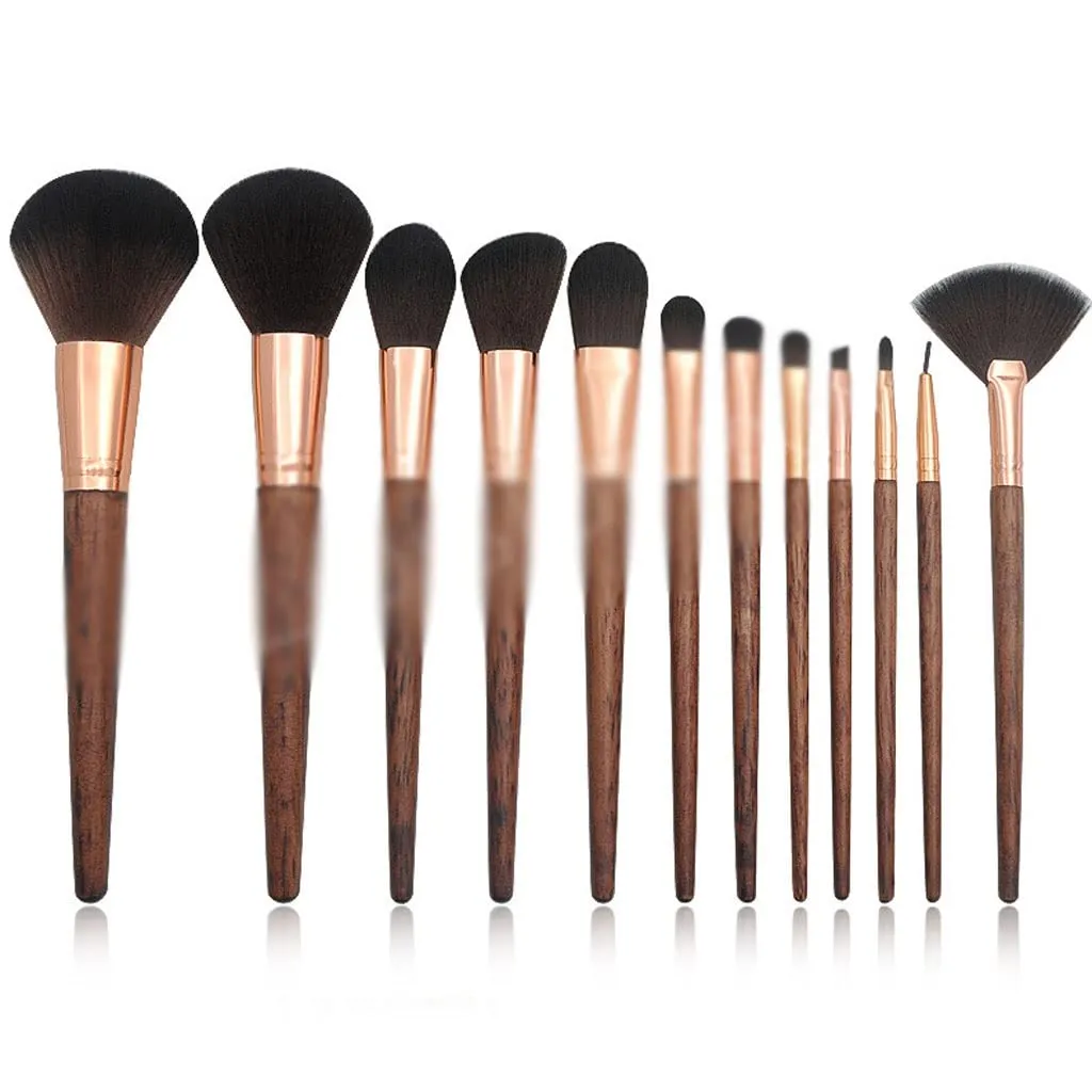 12 Piece Wooden Handle Makeup Brush Set, Loose Powder, Eye Brush, Makeup and Beauty