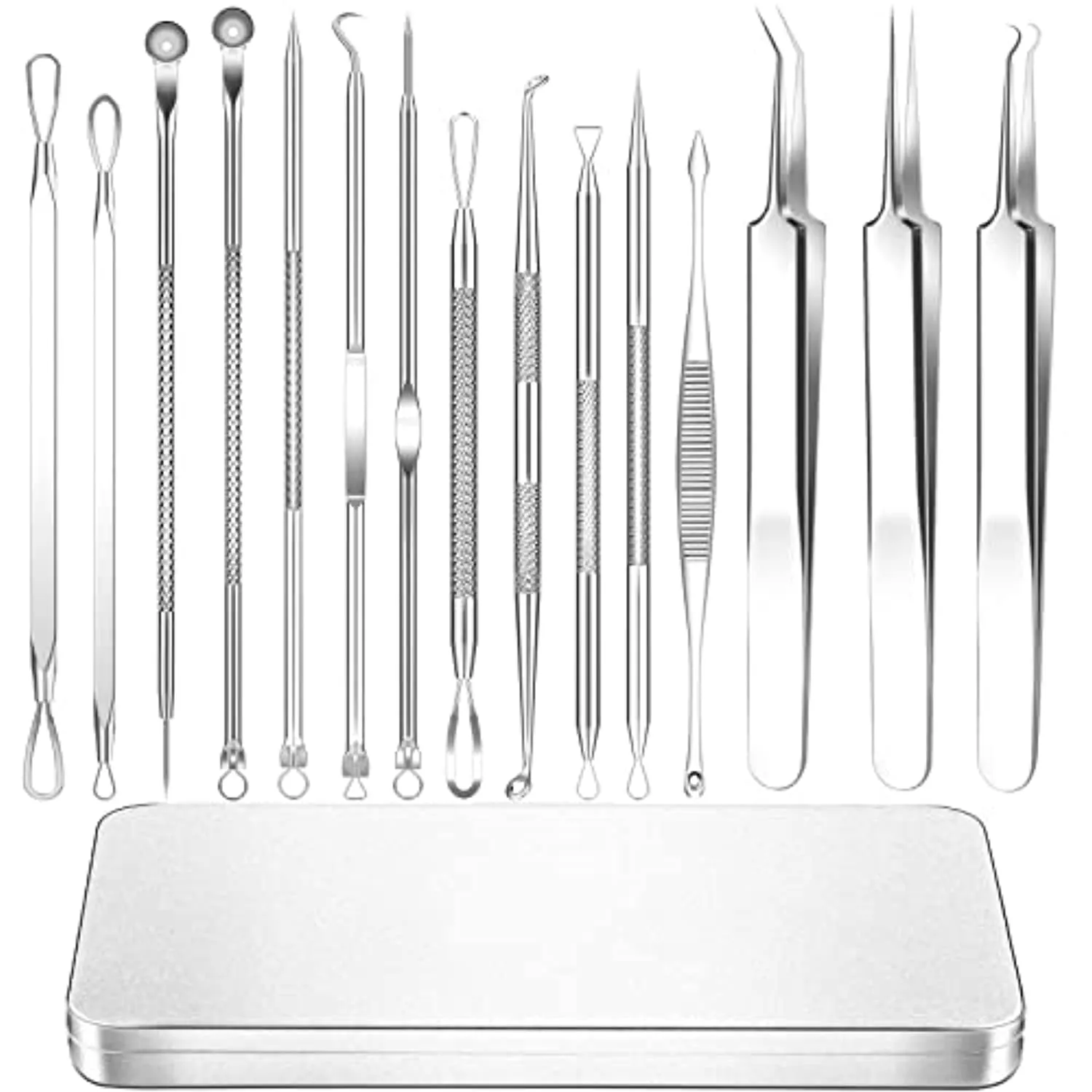2022 Latest 15 PCS Blackhead Remover Tools, Pimple Popper Tool Kit, Acne Extractor Tool , Professional Stainless Pimple Acne Blemish Removal Tools Set with Metal Case