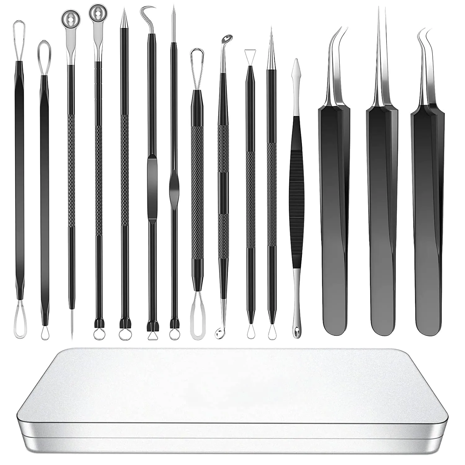 2022 Latest 15 PCS Blackhead Remover Tools, Pimple Popper Tool Kit, Acne Extractor Tool , Professional Stainless Pimple Acne Blemish Removal Tools Set with Metal Case