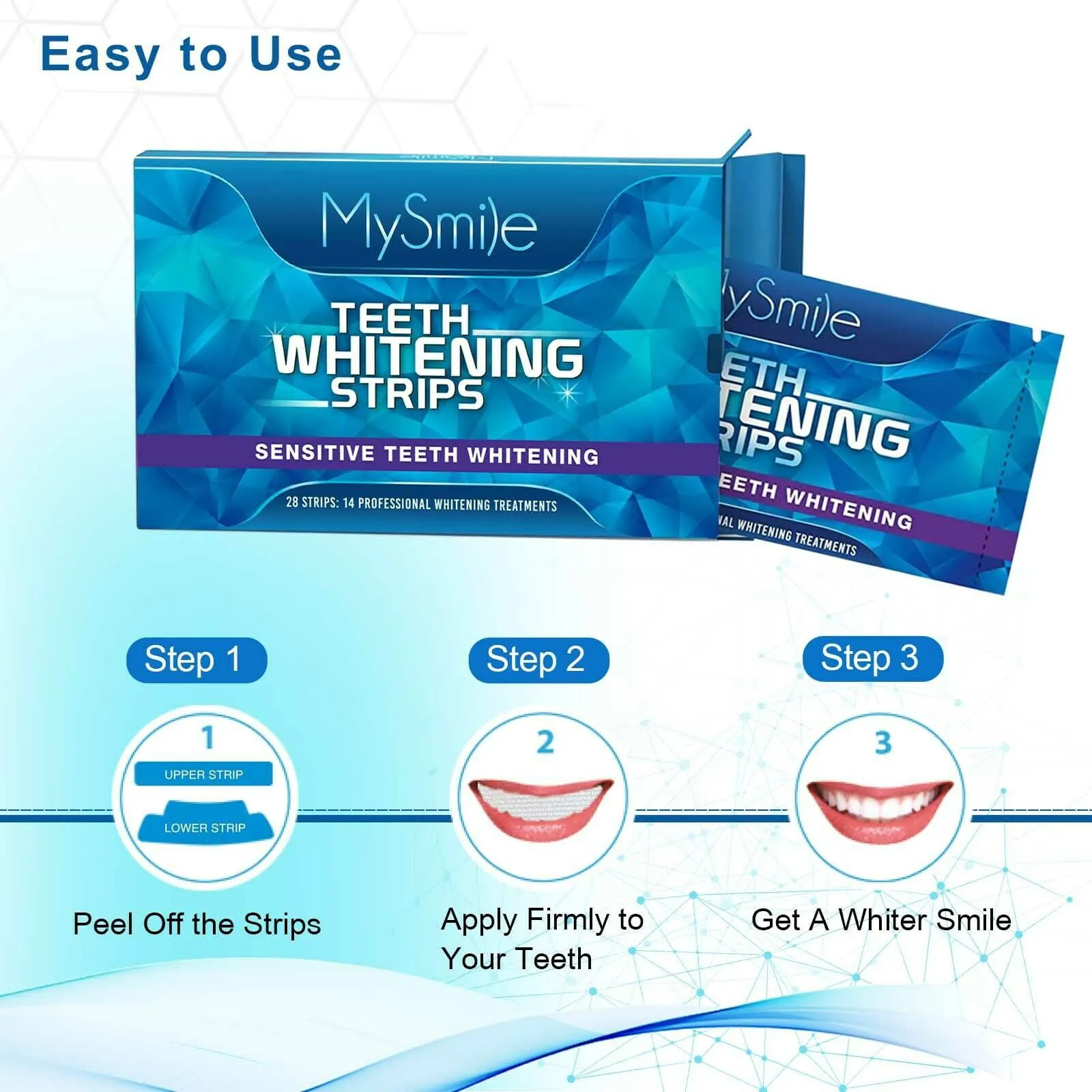 28Pcs Mysmile Teeth Whitening Strips, 6%HP Tooth White Strips Mint Flavor No Sensitive Whitestrips