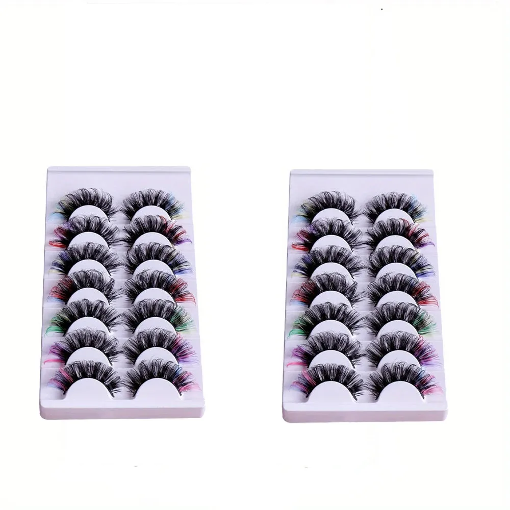 2Boxes/14Pairs Colored Eyelashes Fluffy Fake Lashes With Color, D Curl Volume Dramatic Long Thick Volume Fake Eye Lash
