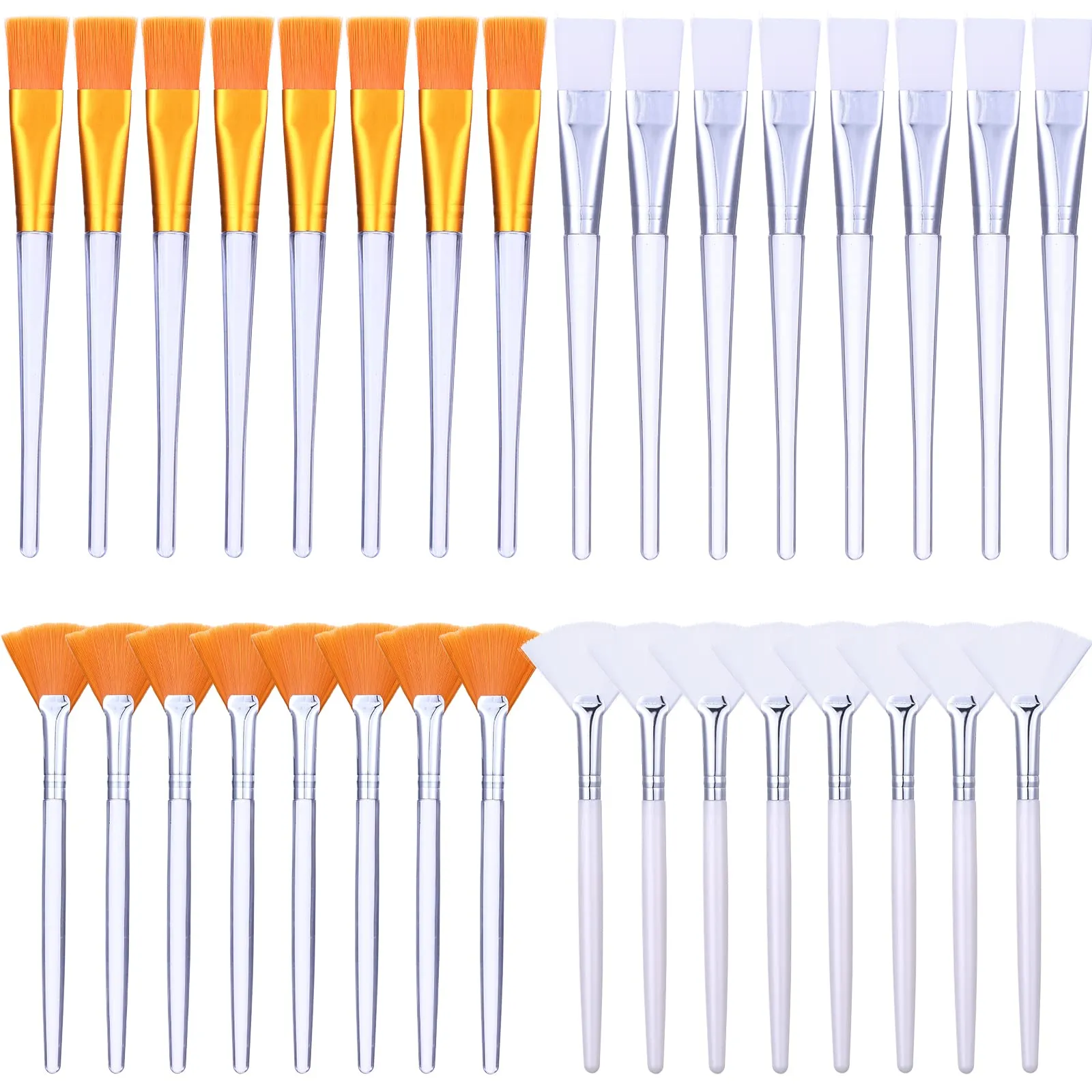 32 Pcs Face Mask Fan Brush Applicator Set Soft Fan Brush Flat Head Facial Esthetician Mask Cosmetic Makeup Tools for Eyelash Extension Peel Mud Clay face Cream(Brown)