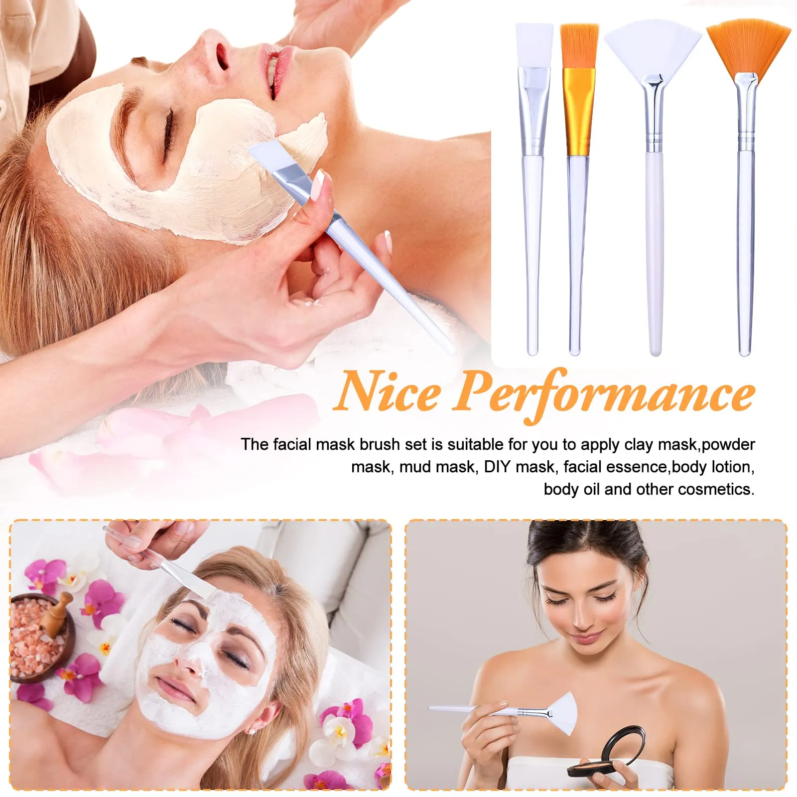 32 Pcs Face Mask Fan Brush Applicator Set Soft Fan Brush Flat Head Facial Esthetician Mask Cosmetic Makeup Tools for Eyelash Extension Peel Mud Clay face Cream(Brown)