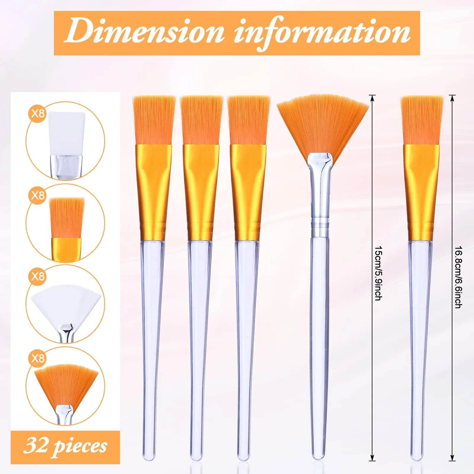 32 Pcs Face Mask Fan Brush Applicator Set Soft Fan Brush Flat Head Facial Esthetician Mask Cosmetic Makeup Tools for Eyelash Extension Peel Mud Clay face Cream(Brown)