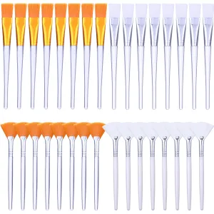 32 Pcs Face Mask Fan Brush Applicator Set Soft Fan Brush Flat Head Facial Esthetician Mask Cosmetic Makeup Tools for Eyelash Extension Peel Mud Clay face Cream(Brown)
