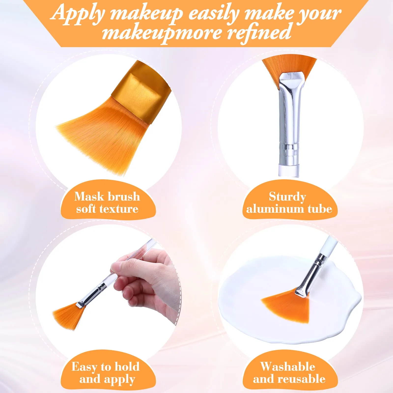 32 Pcs Face Mask Fan Brush Applicator Set Soft Fan Brush Flat Head Facial Esthetician Mask Cosmetic Makeup Tools for Eyelash Extension Peel Mud Clay face Cream(Brown)