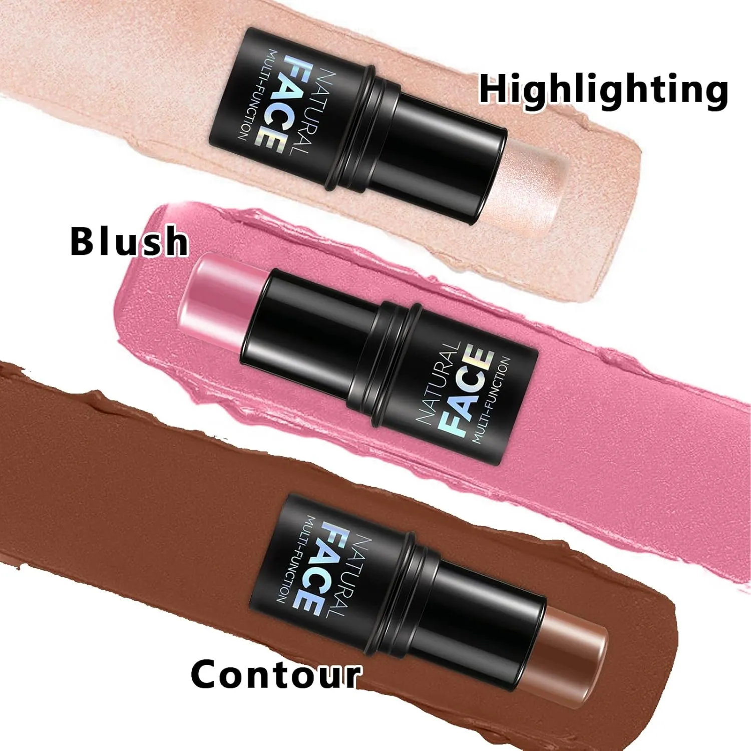 3Pcs Cream Contour Stick Makeup Kit, Shades with Highlighter, Blush and Bronzer Contour Stick for Sculpt the Cheeks, Long Lasting, Waterproof, Matte & Dewy Finish LIGHT MEDIUM(2 5 6)