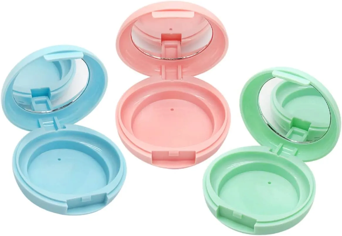 3sets Refillable Empty Loose Powder Box Makeup Case with Mirror Cosmetic Container for Blusher and Beauty Tools No Aluminum Box Powder Puff Included