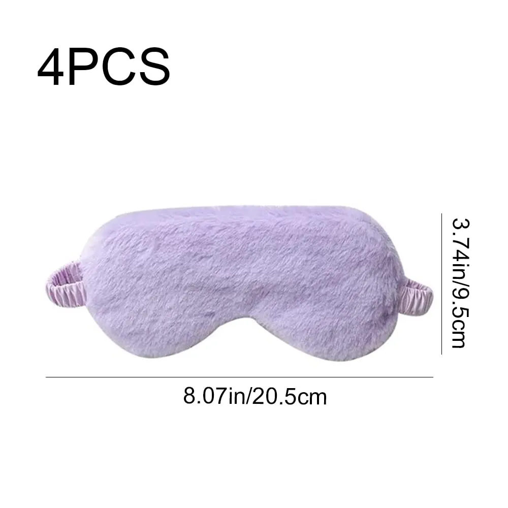 4 Pcs Soft Fluffy Plush Eye Mask Sleep Mask Adjustable Travel Sleeping with Elastic Strap for Women, Men and Kid