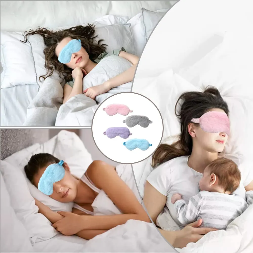 4 Pcs Soft Fluffy Plush Eye Mask Sleep Mask Adjustable Travel Sleeping with Elastic Strap for Women, Men and Kid