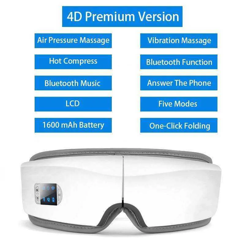 4D/3D Smart Airbag Vibration Hot Compress Bluetooth Eye Glasses