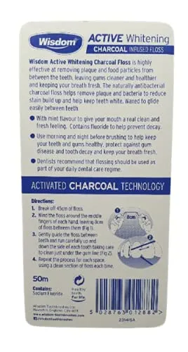 4lite Wisdom Charcoal Black Dental Floss Active Whitening, 50 ml
