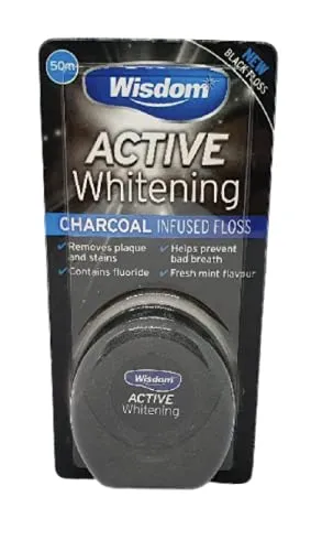 4lite Wisdom Charcoal Black Dental Floss Active Whitening, 50 ml