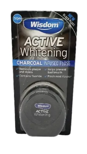 4lite Wisdom Charcoal Black Dental Floss Active Whitening, 50 ml
