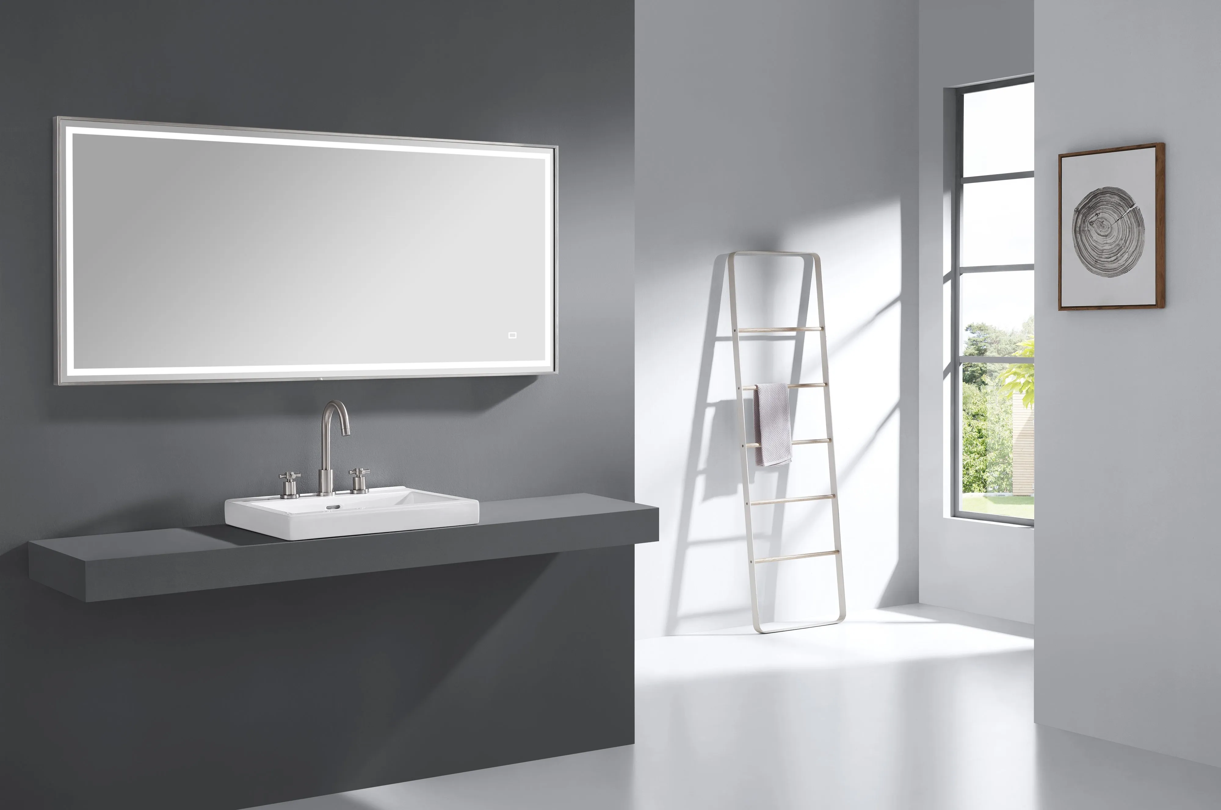 59 in. LED Bathroom Mirror with Stainless Steel Metal Frame