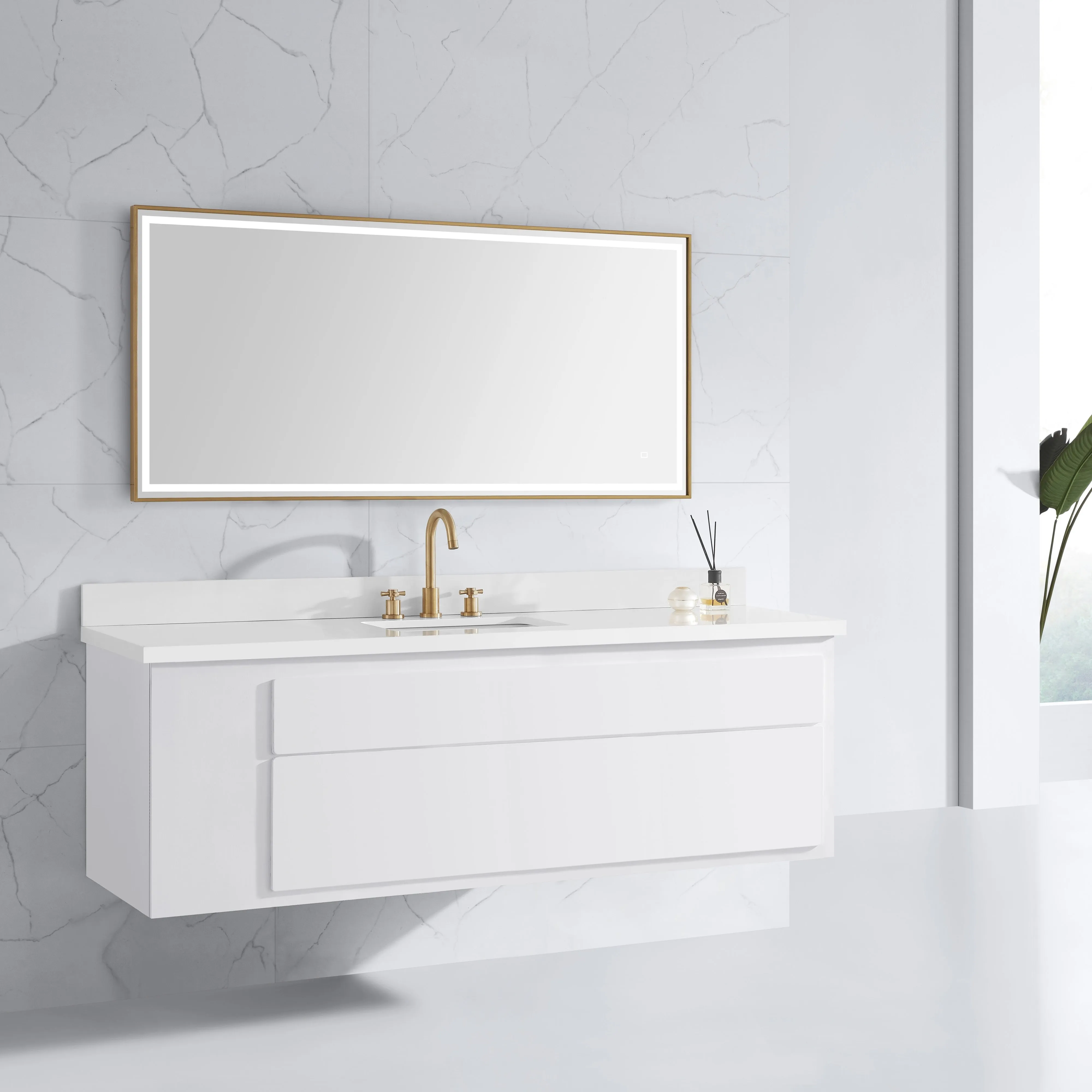 59 in. LED Bathroom Mirror with Stainless Steel Metal Frame