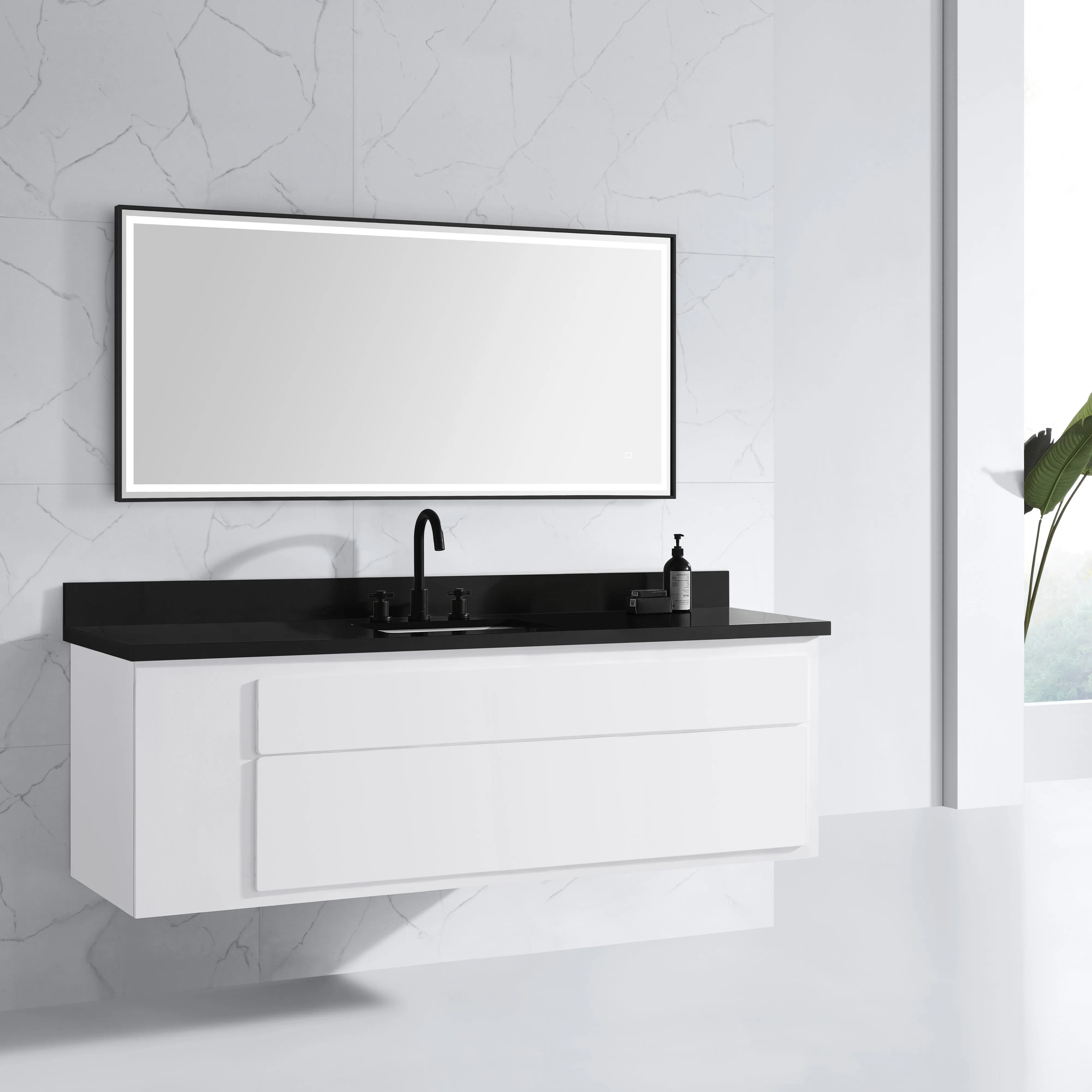 59 in. LED Bathroom Mirror with Stainless Steel Metal Frame