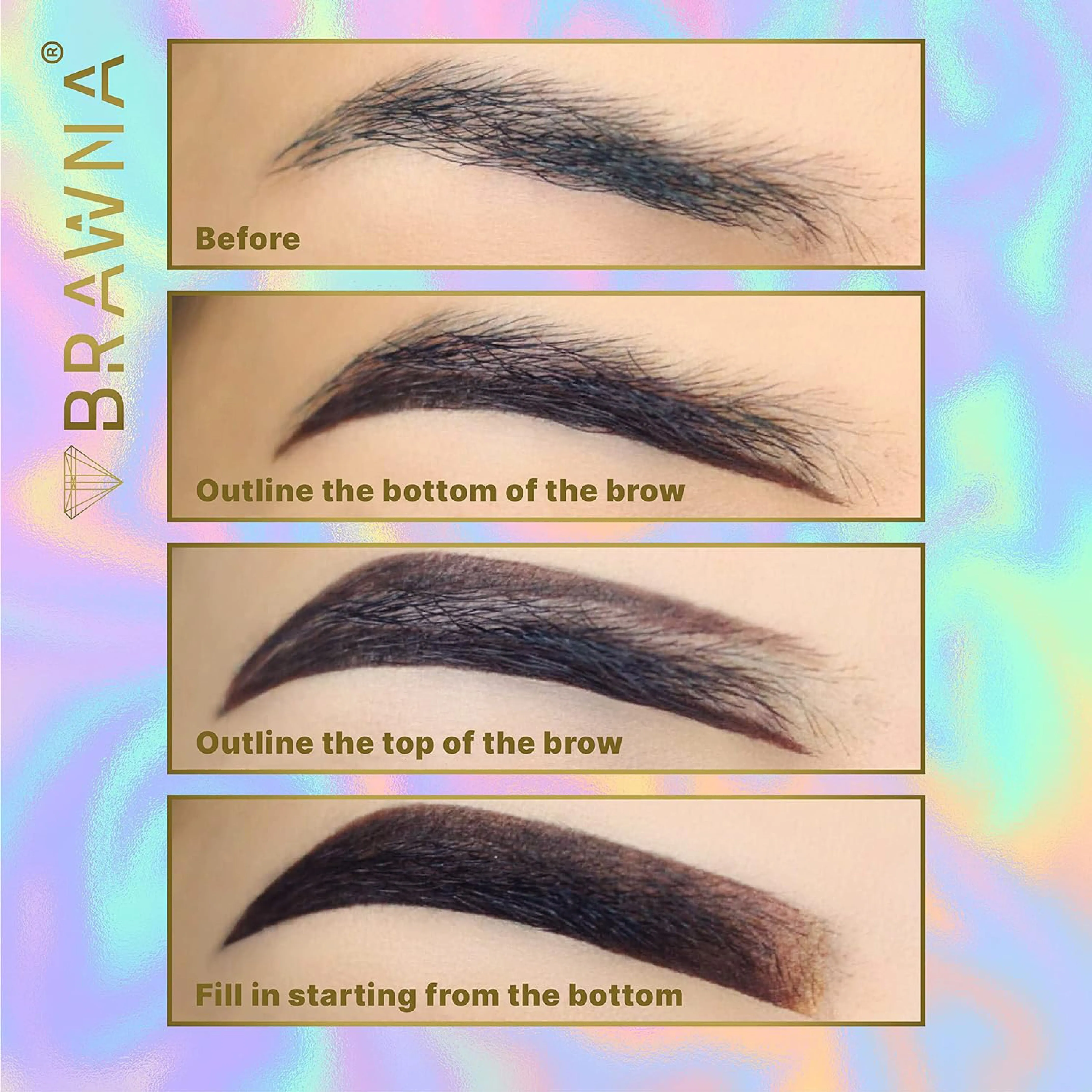 6 Pack Brow Pro Peel Off Pencils with Sharpener - Waterproof Mapping Pencils - Light Medium Dark Brown