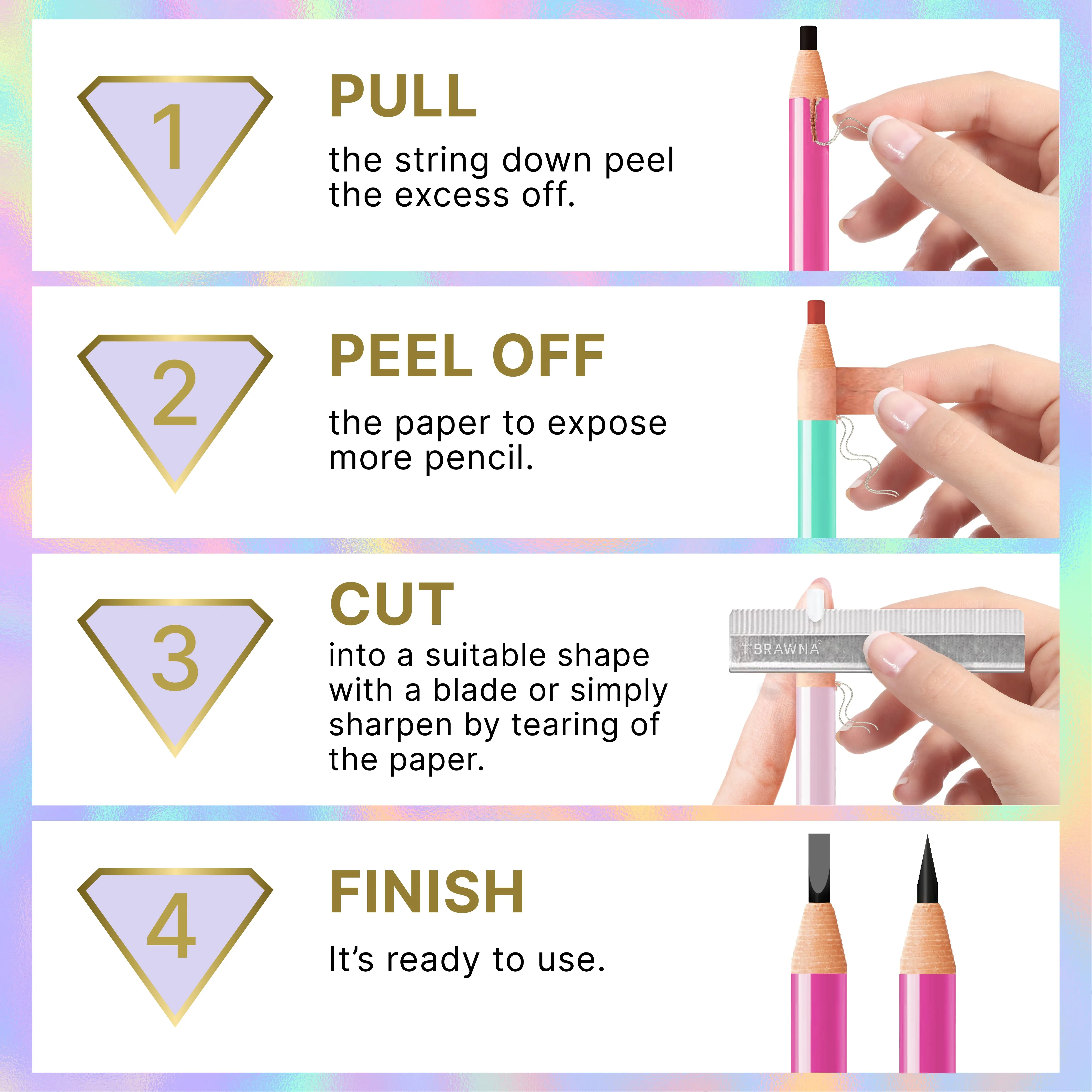 6 Pack Brow Pro Peel Off Pencils with Sharpener - Waterproof Mapping Pencils - Light Medium Dark Brown