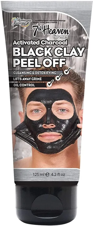 7th Heaven Activated Charcoal Black Clay Peel Off Face Mask for Men, Cleanse and Detoxify, Lifts Away Grime, Oil Control, 125ml