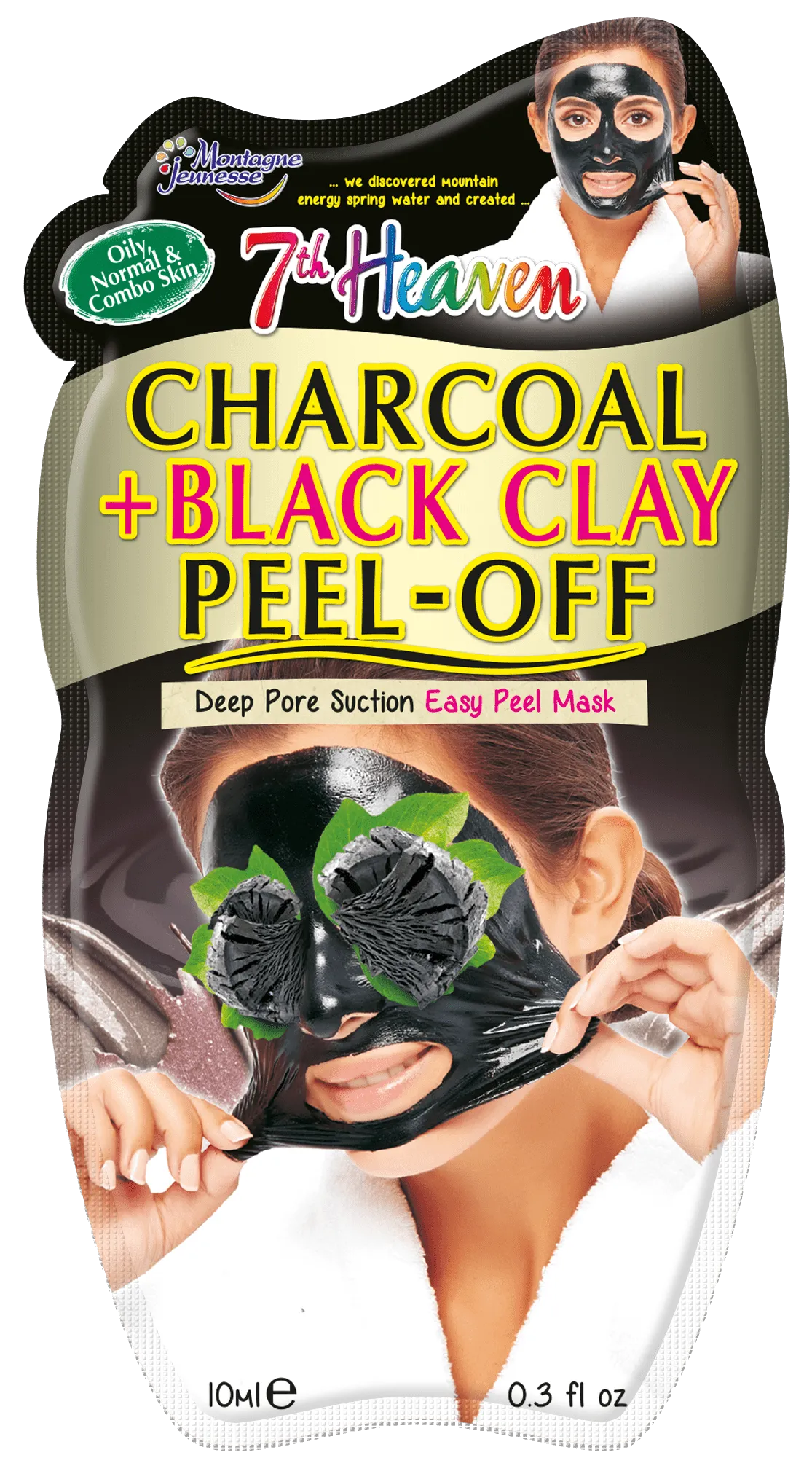 7th Heaven Charcoal and Black Clay Peel Off Mask 10ml for Deep Pore Suction on Oily, Normal or Combination Skin