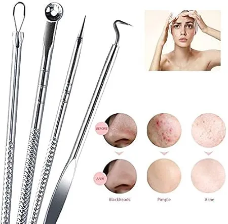 Abhijeet enterprises Stainless Steel Blackhead Remover Pimple Blemish Extractor Remover Tool Set of 4
