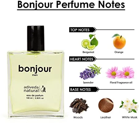 Adiveda Natural Bonjour Eau De Parfum - Fresh Woody Perfume for Men - 100 ml