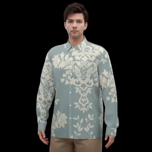 All-Over Print Men's Imitation Silk Long-Sleeved Shirt J 34 aqua with floral print