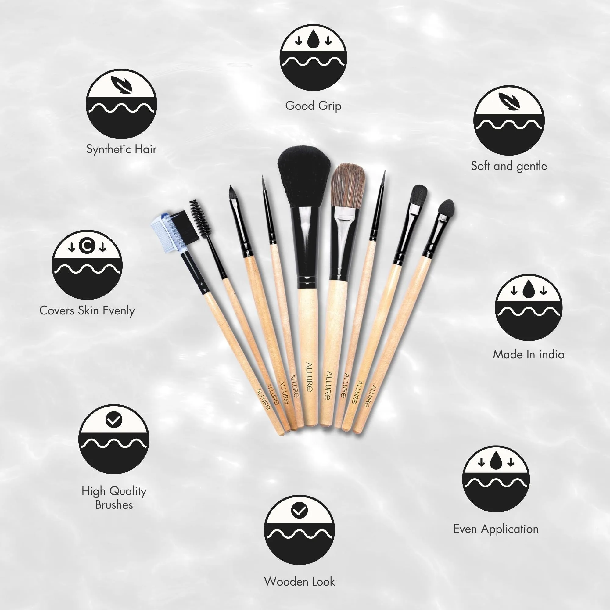 Allure Classic Ack-09 Pack Of 9 Makeup Brush With Travel Pouch