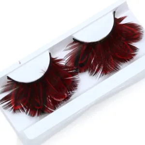 Almond Pheasant Feather Eyelashes - Red