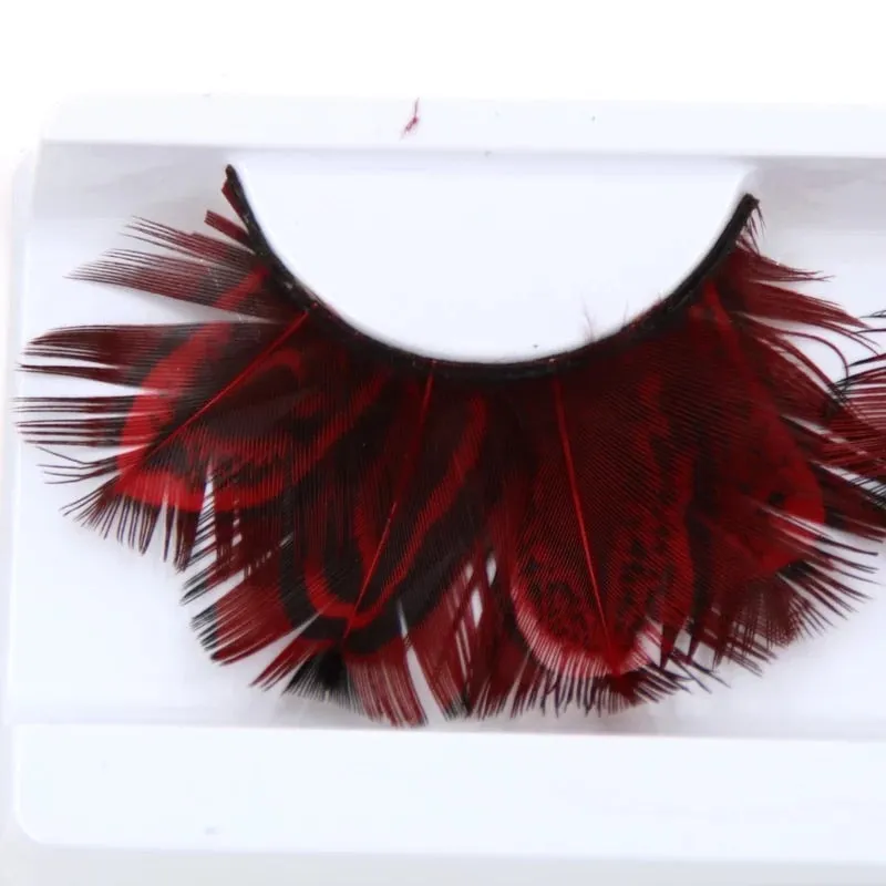 Almond Pheasant Feather Eyelashes - Red