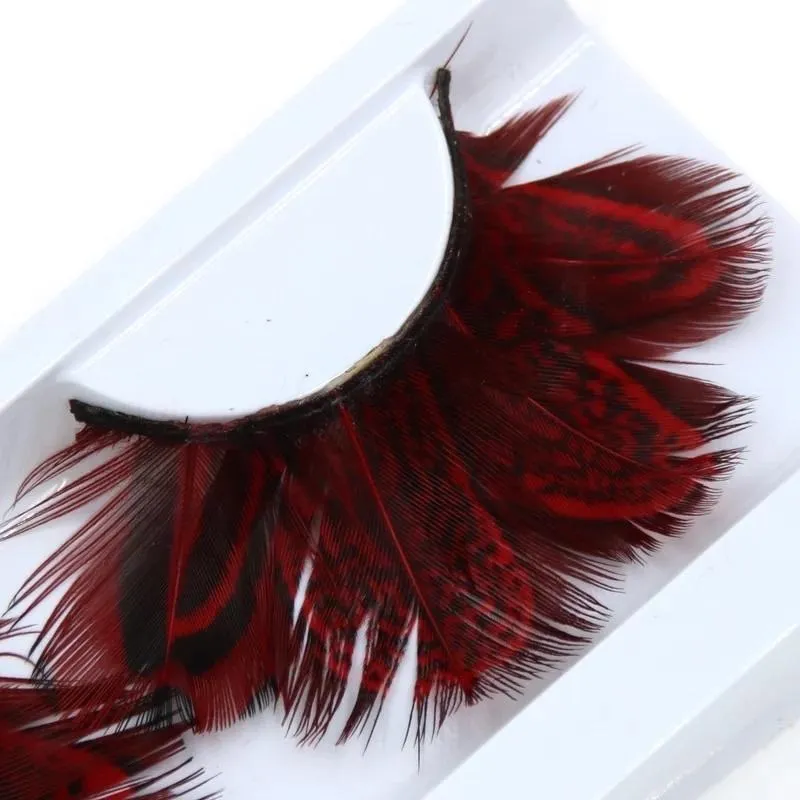 Almond Pheasant Feather Eyelashes - Red