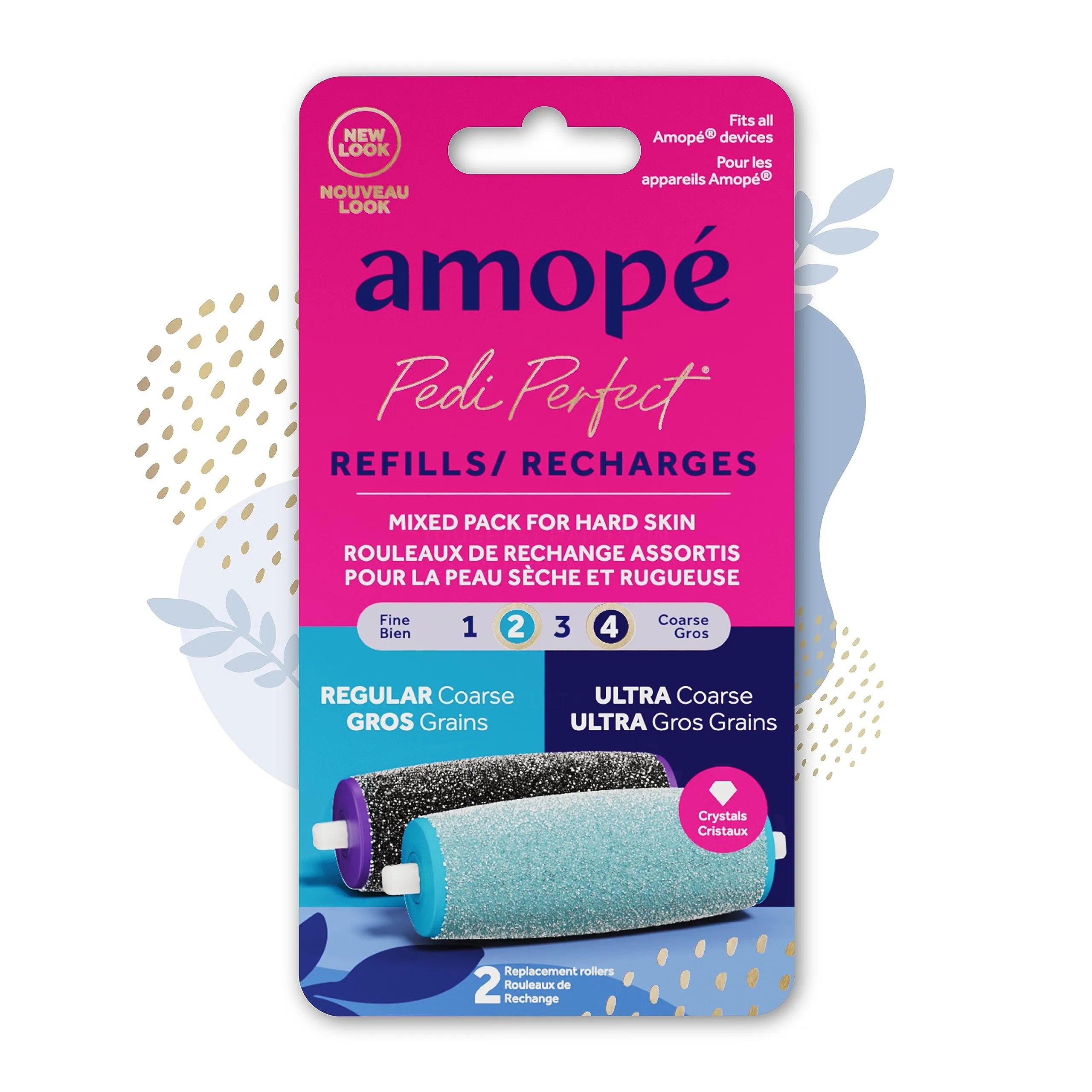 Amope Pedi Perfect Mixed Pack Roller Heads Ultra Coarse Regular Coarse 2 refills