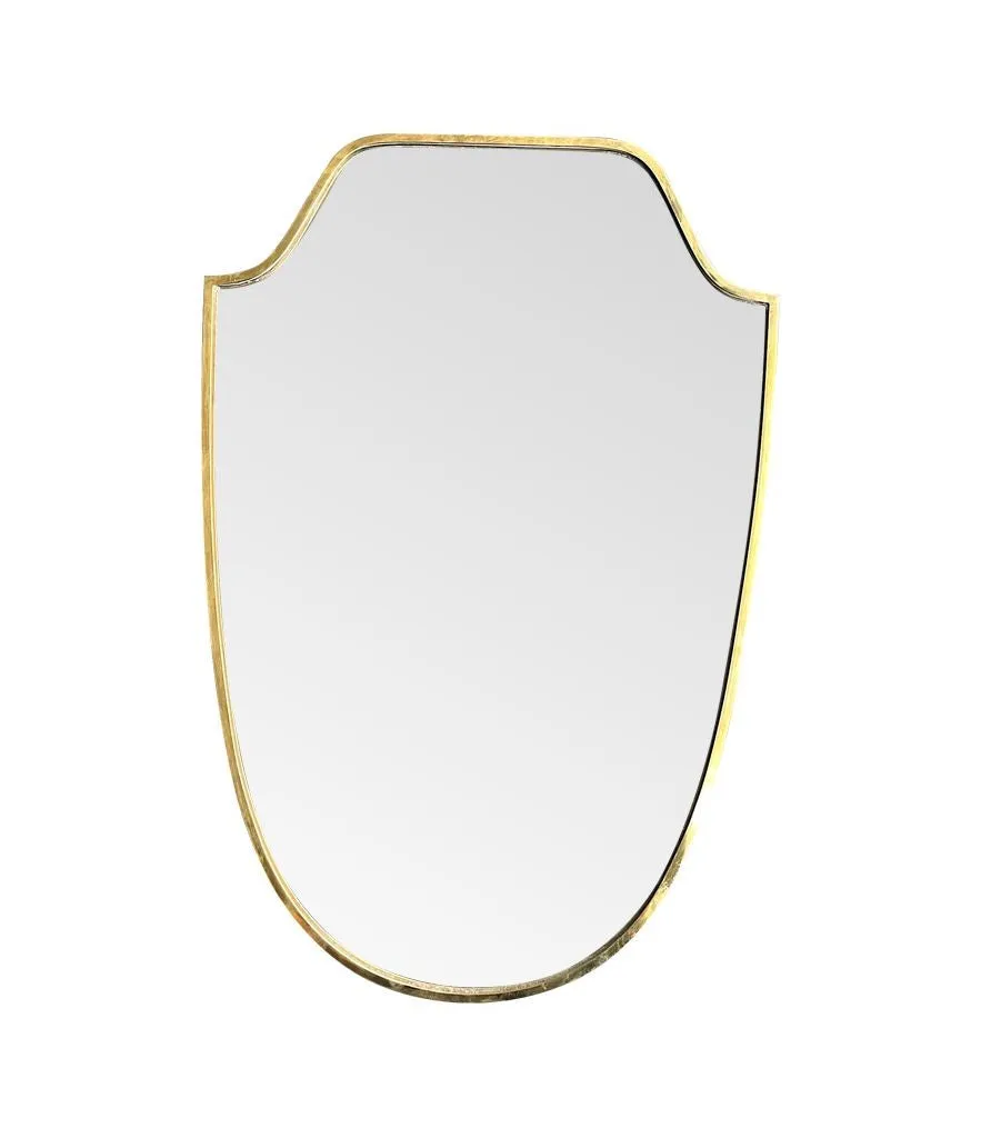 An orignal 1950s Italian shield mirror with solid wood back
