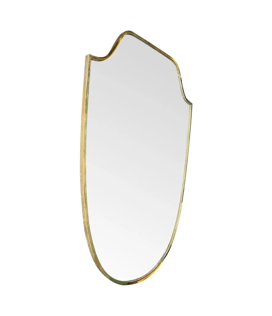 An orignal 1950s Italian shield mirror with solid wood back