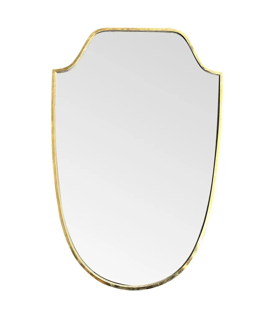 An orignal 1950s Italian shield mirror with solid wood back