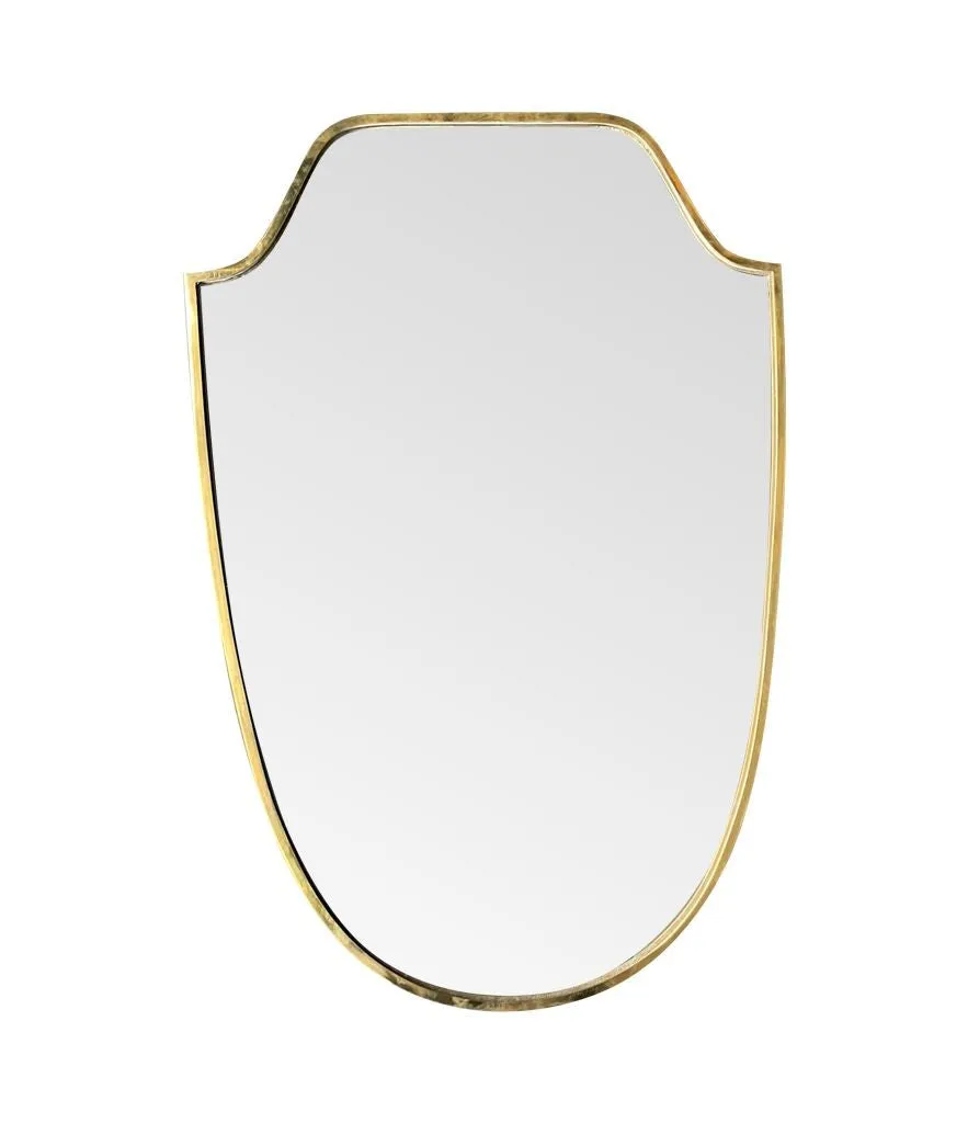 An orignal 1950s Italian shield mirror with solid wood back