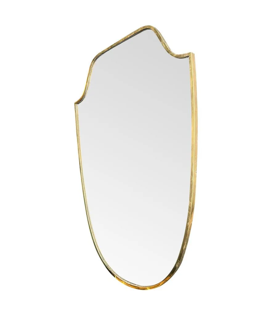 An orignal 1950s Italian shield mirror with solid wood back