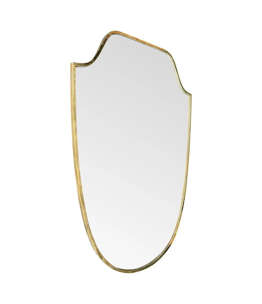 An orignal 1950s Italian shield mirror with solid wood back