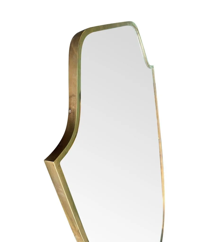 An orignal 1950s Italian shield mirror with solid wood back
