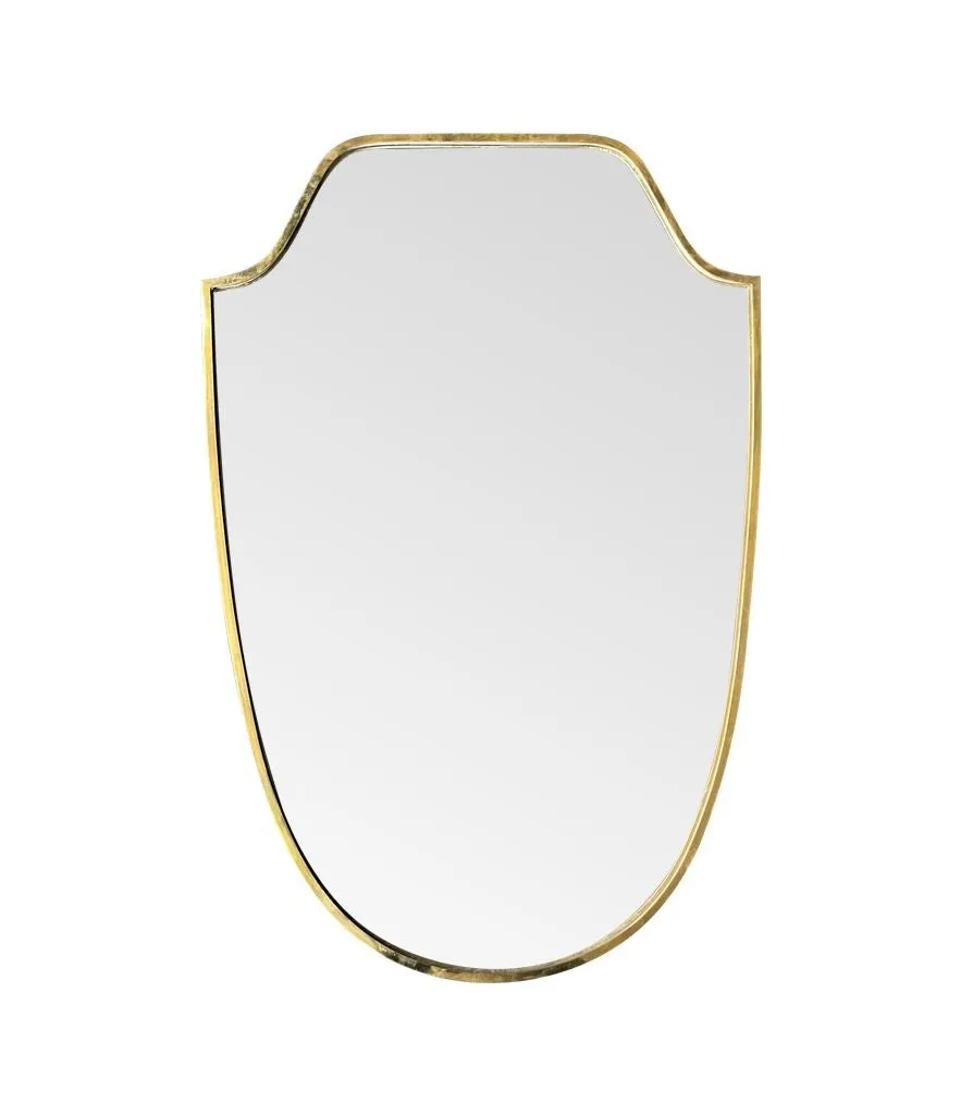 An orignal 1950s Italian shield mirror with solid wood back