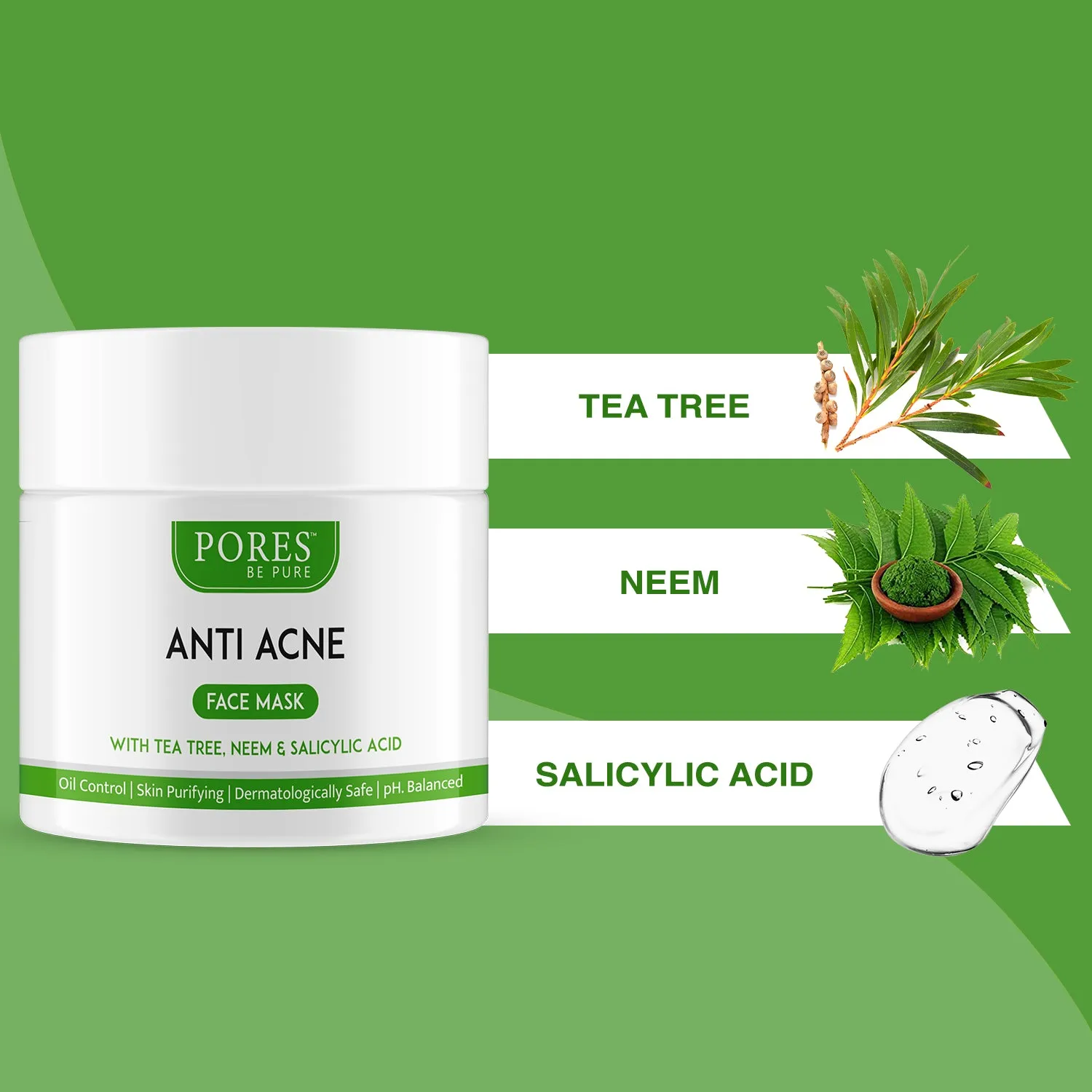 Anti Acne Face Mask – With Tea Tree, Neem & Salicylic Acid - 100 G