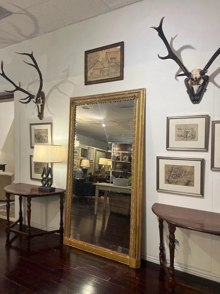 Antique French Gilt Floor Mirror with Original Glass