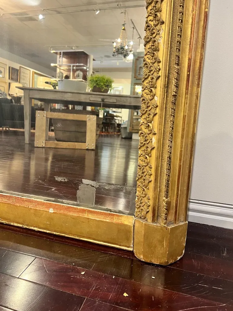 Antique French Gilt Floor Mirror with Original Glass
